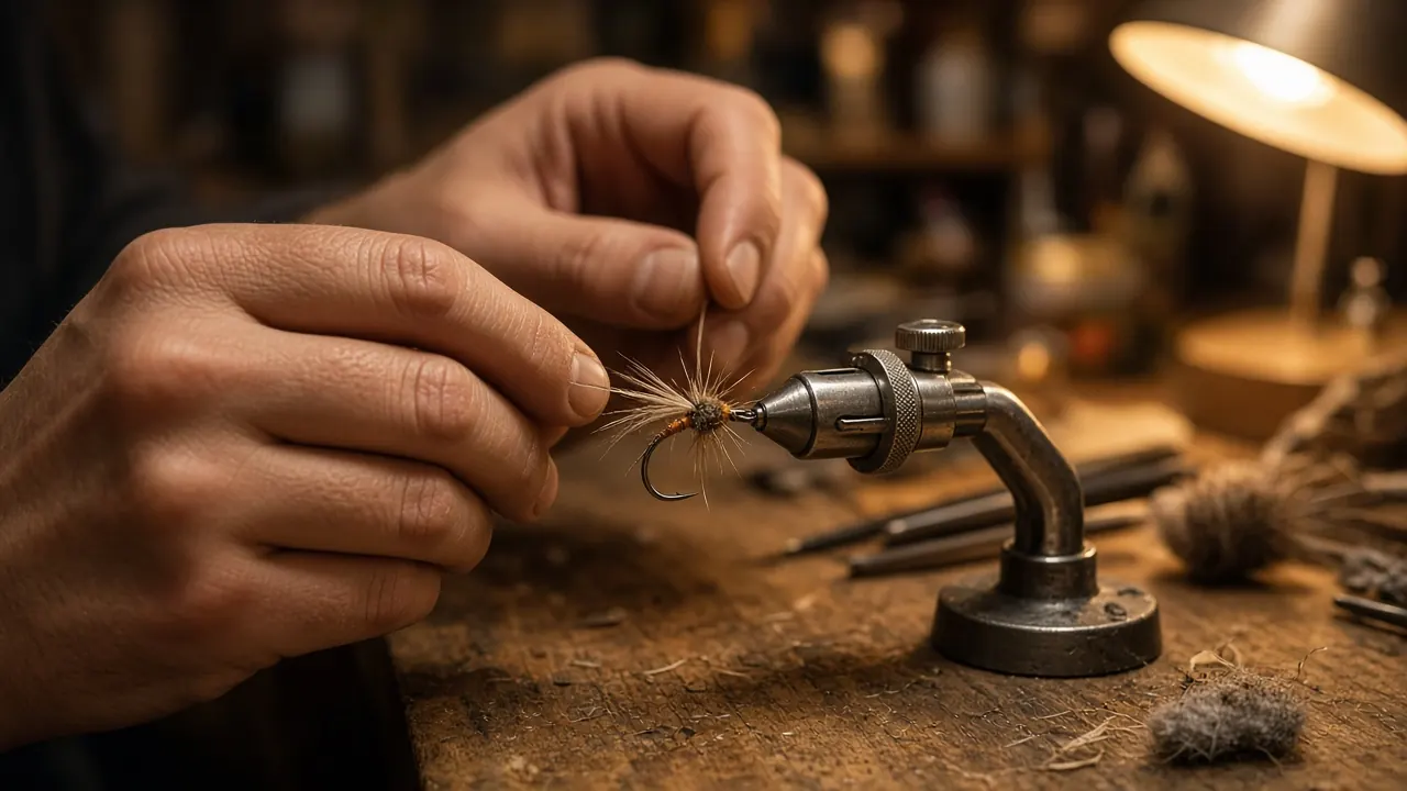 Pheasant-tail nimf in de vise tijdens een bindles van LeerPlein in het Amsterdamse atelier